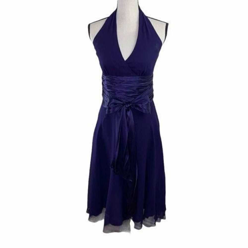 Maggy London‎ Purple Silk Chiffon Halter Formal Prom Cocktail Dress 8